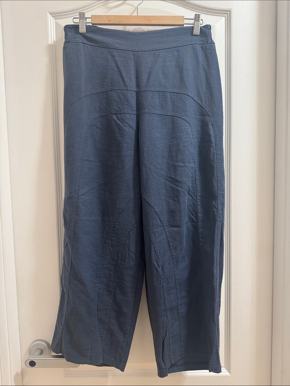 Wide Leg Navy Stitch-Detail Pants